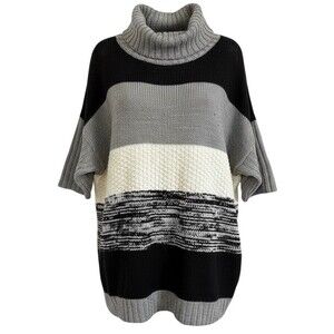 Women's Drop Shoulder Long Sweater Half Sleeve Oversized Sz XL Gray Black White